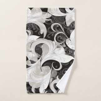 Whimsy in Black and Cream Baroque Swirls Hand Towel