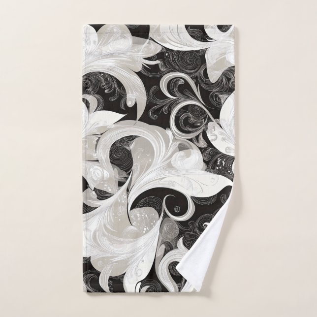 Whimsy in Black and Cream Baroque Swirls Hand Towel (Hand Towel)