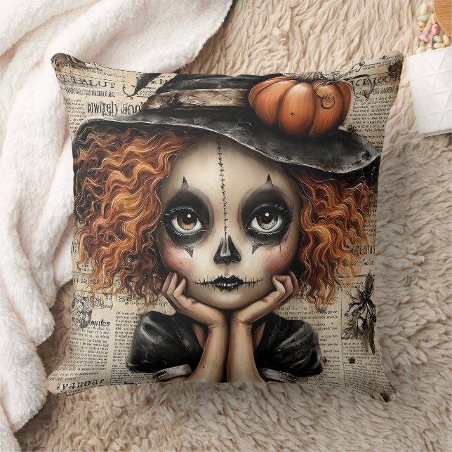Whimsy in Mourning: The Pumpkin-Eyed Reverie Cushion (Blanket)