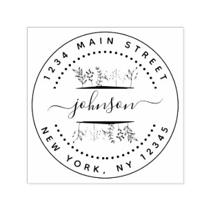 Whimsy Leaves Hand-drawn Family Return Address Self-inking Stamp