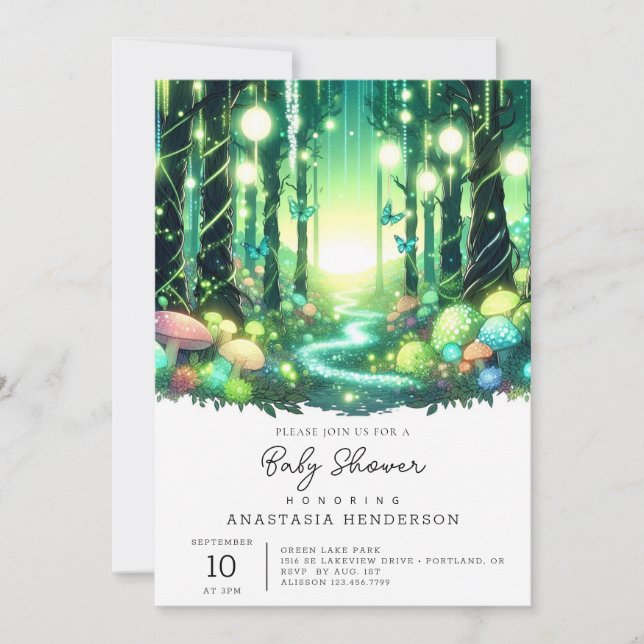 Whimsy Magical Enchanted Forest Baby Shower Invitation (Front)