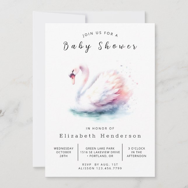 Whimsy Online Swan Baby Shower Invitation (Front)