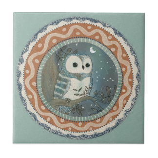 Whimsy Owl Mint Blue Terracotta Teal Aqua Ceramic Tile