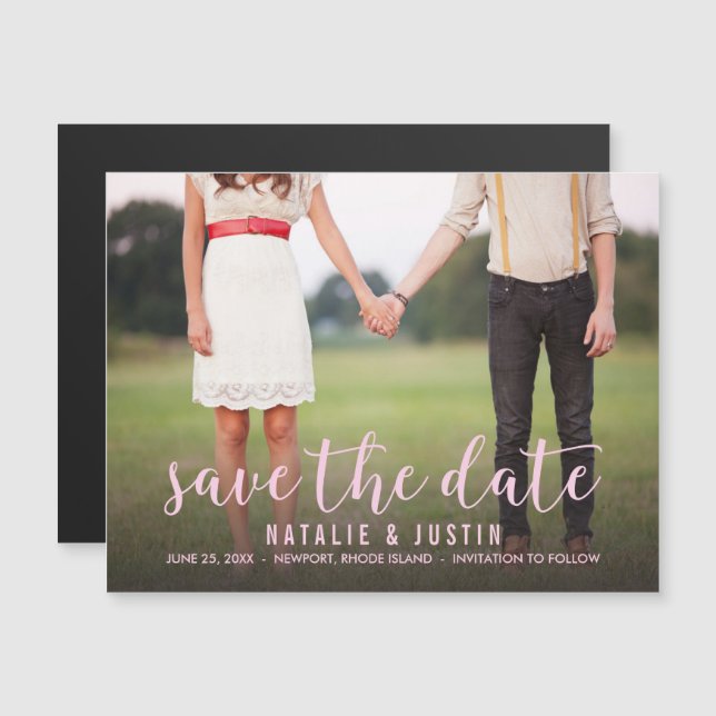 Whimsy Photo Save the Date Announcement Pink (Front/Back)