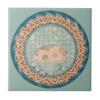 Whimsy Pig Mint Blue Terracotta Aqua Teal Ceramic Tile