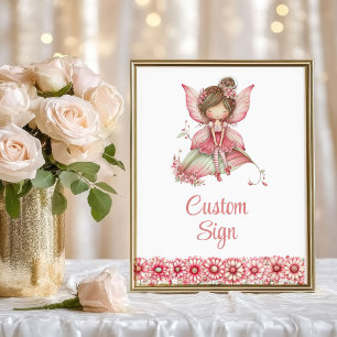 Whimsy Pink Fairy Flowers 2nd Birthday Custom Sign