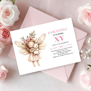 Whimsy Pink Fairy Girl 9th Birthday Floral invite