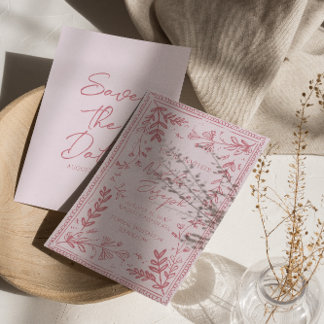 Whimsy Pink Hand Drawn Floral Garden Save The Date