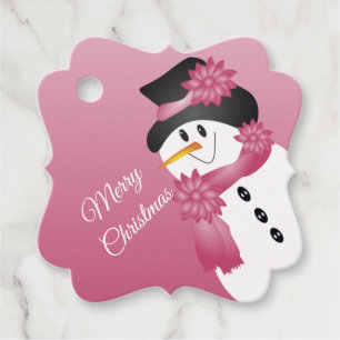 Whimsy Pink Snowman Favour Tags