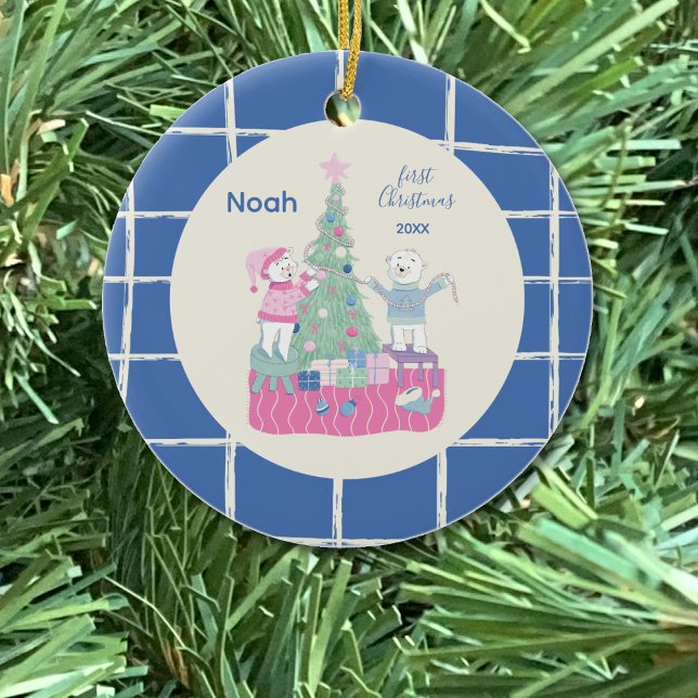 Whimsy Polar Bears Decorating Tree Ornament (View on the Christmas tree .)