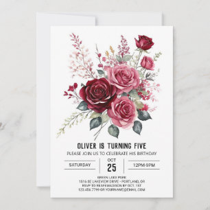 Whimsy Printable Burgundy Floral Birthday Invitation
