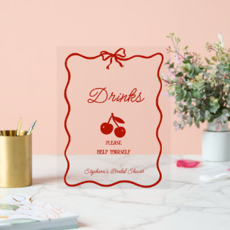 Whimsy Red She's the Cherry on Top Bridal Shower Acrylic Sign