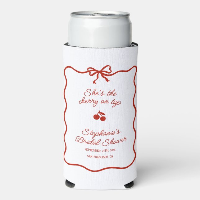Whimsy Red She's the Cherry on Top Bridal Shower Seltzer Can Cooler (Seltzer Front)
