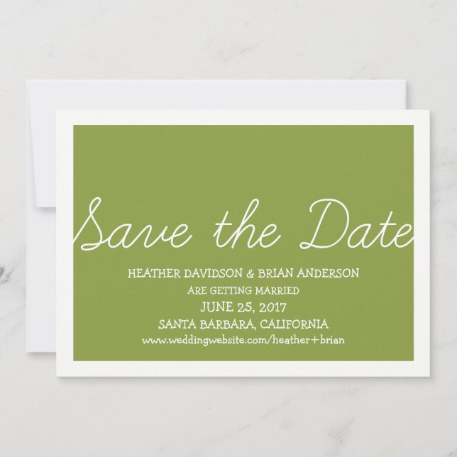 Whimsy Save the Date Invite, Olive Green Invitation (Front)