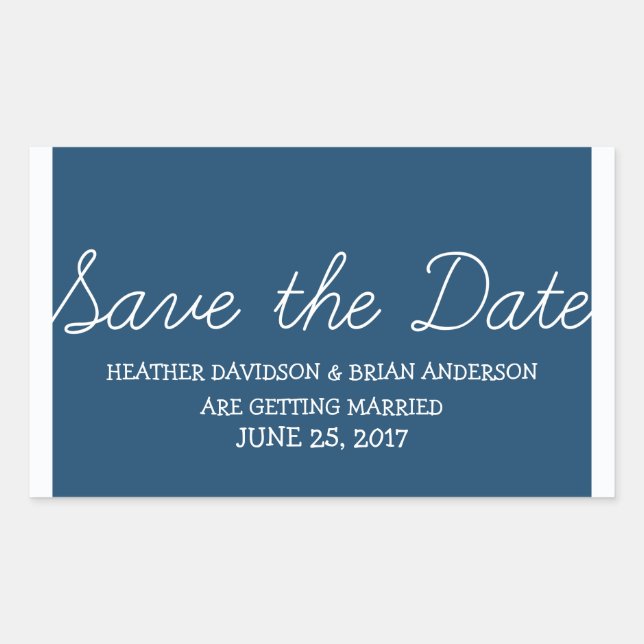 Whimsy Save the Date Stickers, Blue Rectangular Sticker (Front)