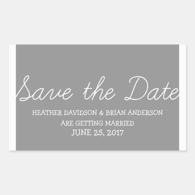 Whimsy Save the Date Stickers, Grey Rectangular Sticker (Front)