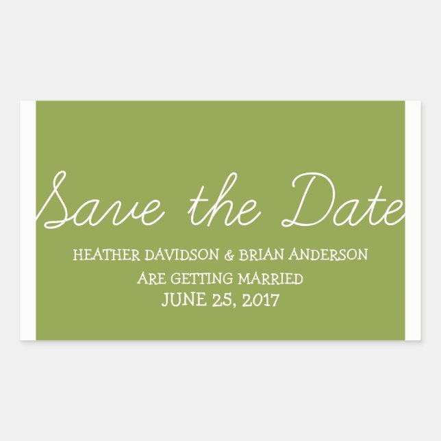 Whimsy Save the Date Stickers, Olive Green Rectangular Sticker (Front)