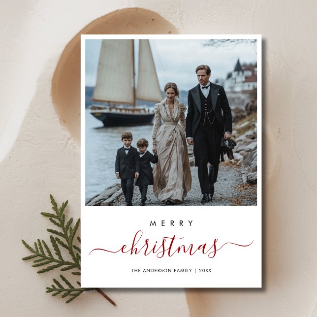 Whimsy Script Christmas Nautical Beach Photo Holiday Card (Creator Uploaded)