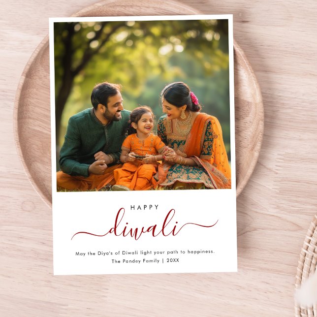 Whimsy Script Diwali Family Photo Celebration Holiday Card (Creator Uploaded)