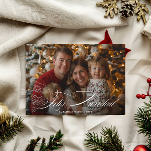 Whimsy Script Family Photo Feliz Navidad Red Holiday Card