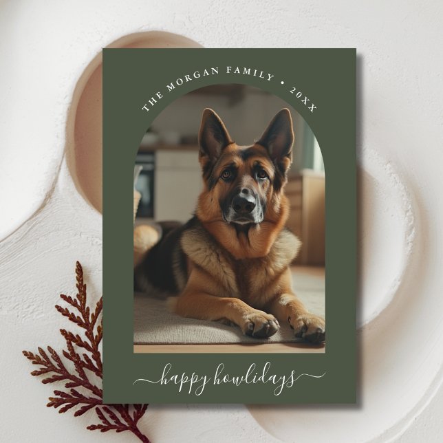 Whimsy Script German Shepherd Happy Howlidays Holiday Card (Creator Uploaded)