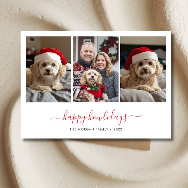 Whimsy Script Pet Photo Happy Howlidays Christmas Holiday Card (Creator Uploaded)