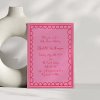 Whimsy Script Pink Red Doodle Border Baby Shower