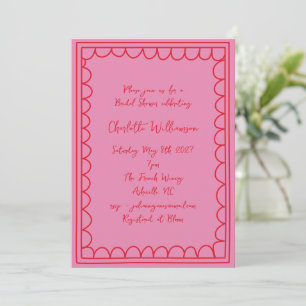 Whimsy Script Pink Red Doodle Border Bridal Shower Invitation