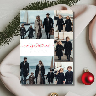 Whimsy Script Red Christmas Nautical Coastal Photo Holiday Card