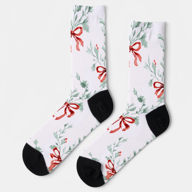 Whimsy Socks – Red Bows Pattern & Festive Charm (Left)