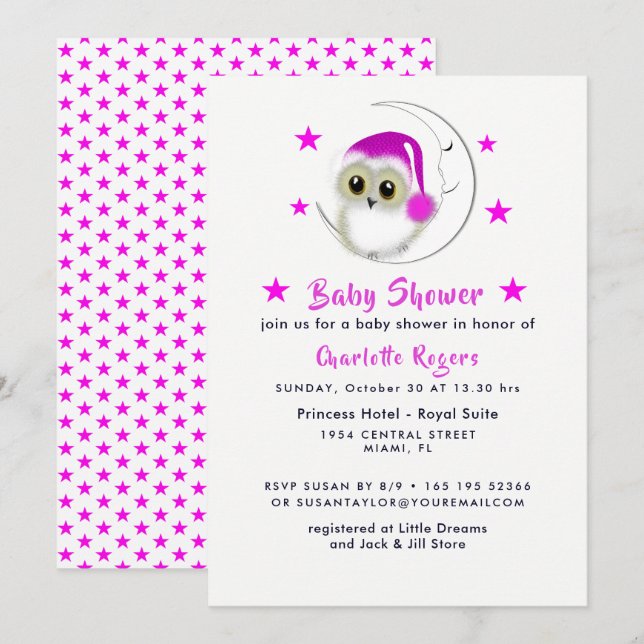 Whimsy Super Cute Snowy Owl Baby Shower Invites (Front/Back)