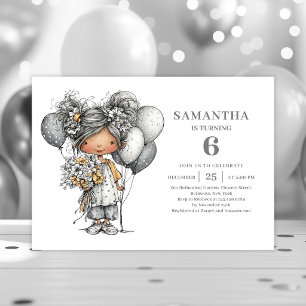 Whimsy Teenager Girl Black Gold 10th Birthday Invitation