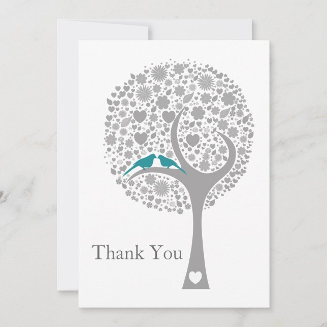 whimsy tree blue lovebirds mod wedding Thank You Card (Front)