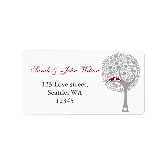 whimsy tree red lovebirds return address label (Front)