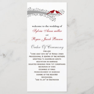 whimsy tree red lovebirds Wedding program