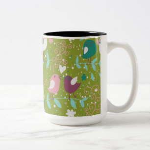 Whimsy Tweety Birds on Vines Two-Tone Coffee Mug