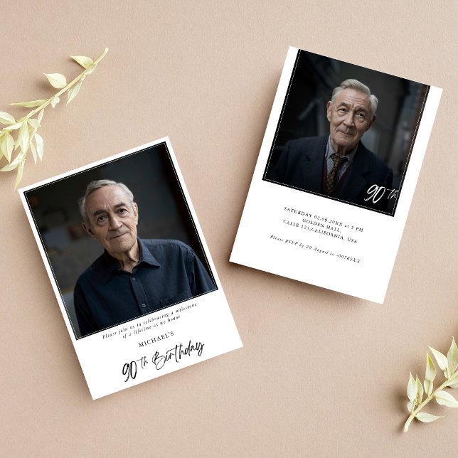 Whimsy Typography Ninety 2 Photo 90th Birthday  Invitation (Creator Uploaded)