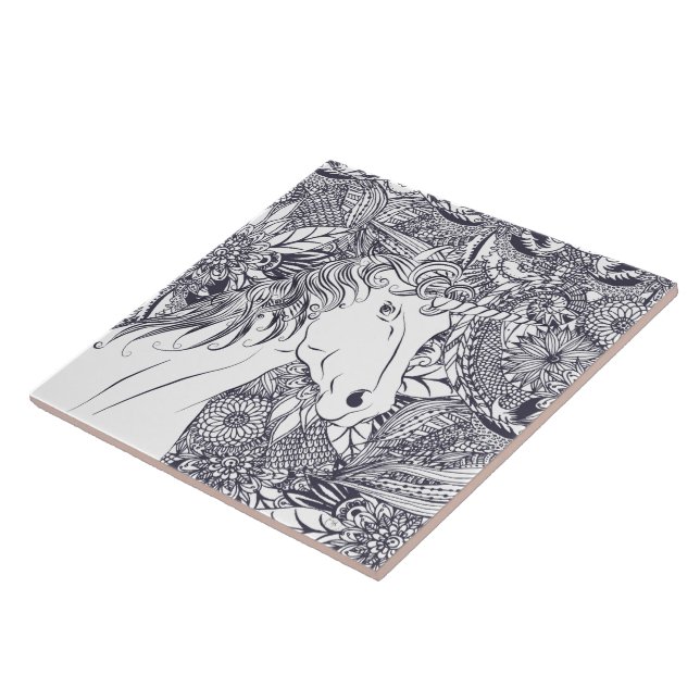 Whimsy unicorn and floral mandala design ceramic tile (Side)