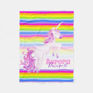Whimsy unicorn gallop rainbow name blanket
