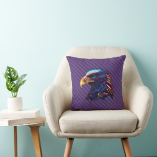 Whimsy Vivid Radiant Futuristic Neon Eagle Cushion