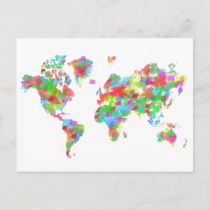Whimsy Watercolor Planisphere - Map of the World Postcard