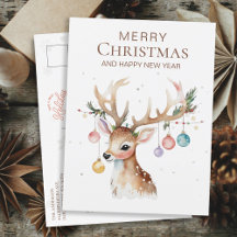 Whimsy Watercolor Reindeer with Christmas Ornament