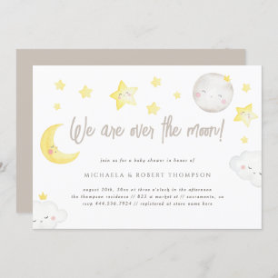 Whimsy Watercolor We Are Over The Moon Baby Shower Invitation