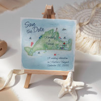 Whimsy Watercolor Wedding Map of Marthas Vineyard