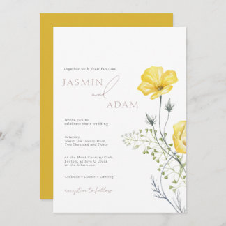 Whimsy Wildflowers Mustard Yellow Monogram Wedding Invitation
