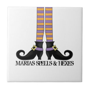 Whimsy Witch Shoes with Purple & Orange Stripe Ceramic Tile