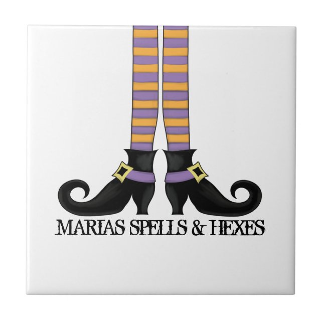 Whimsy Witch Shoes with Purple & Orange Stripe Ceramic Tile (Front)