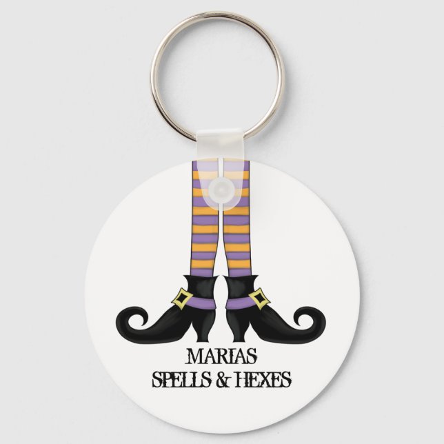 Whimsy Witch Shoes with Purple & Orange Stripe Key Ring (Front)