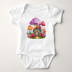 Whimsy Wonderland Mushroom House Baby Bodysuit
