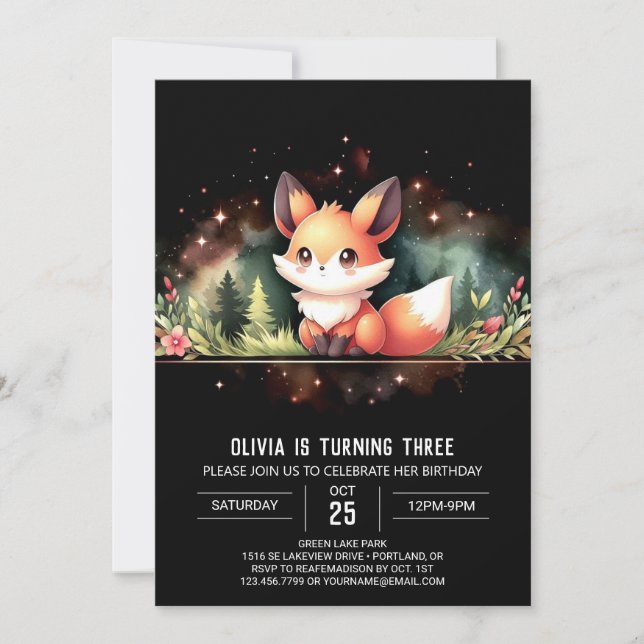 Whimsy Woodland Fox Birthday digital Invitation (Front)